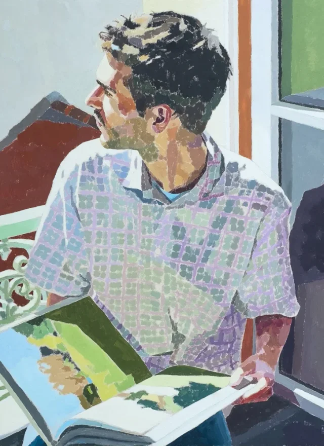 Frédéric leafing through the Fairfield Porter book